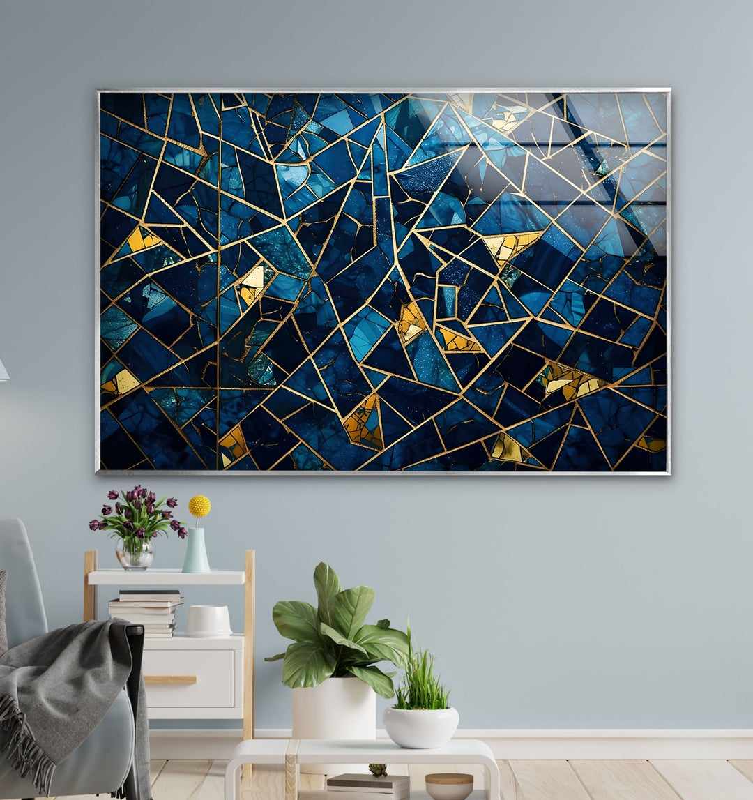 Stained Blue Geometric Glass Wall Art glass photo prints, glass picture prints