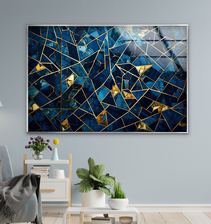 Stained Blue Geometric Glass Wall Art glass photo prints, glass picture prints