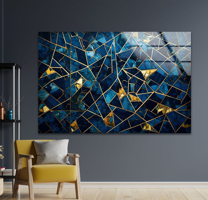 Stained Blue Geometric Glass Wall Art custom glass pictures, glass art prints