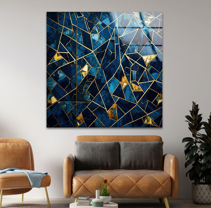 Stained Blue Geometric Glass Wall Art glass image printing, glass prints from photos