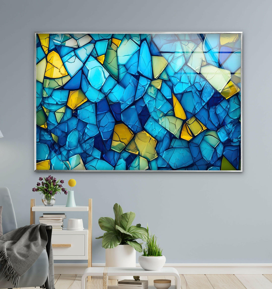 Mosaic Blue & Yellow Glass Wall Art glass wall decor, glass wall art decor
