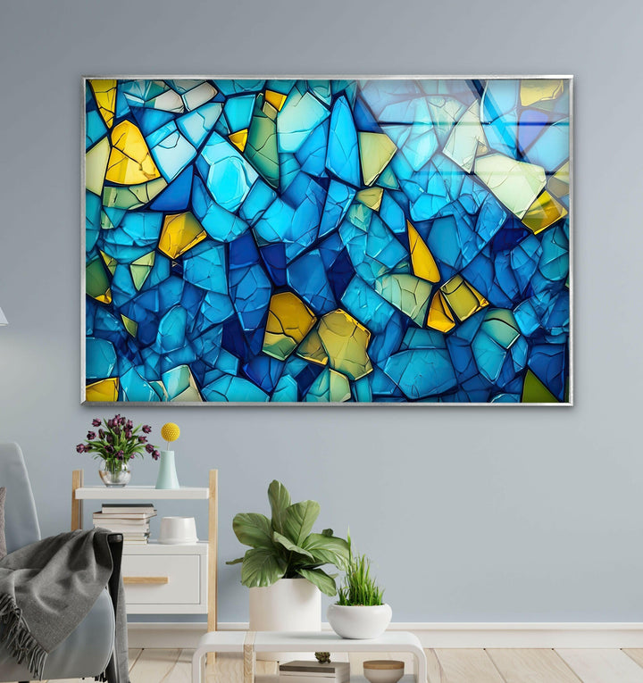 Mosaic Blue & Yellow Glass Wall Art glass wall decor, glass wall art decor
