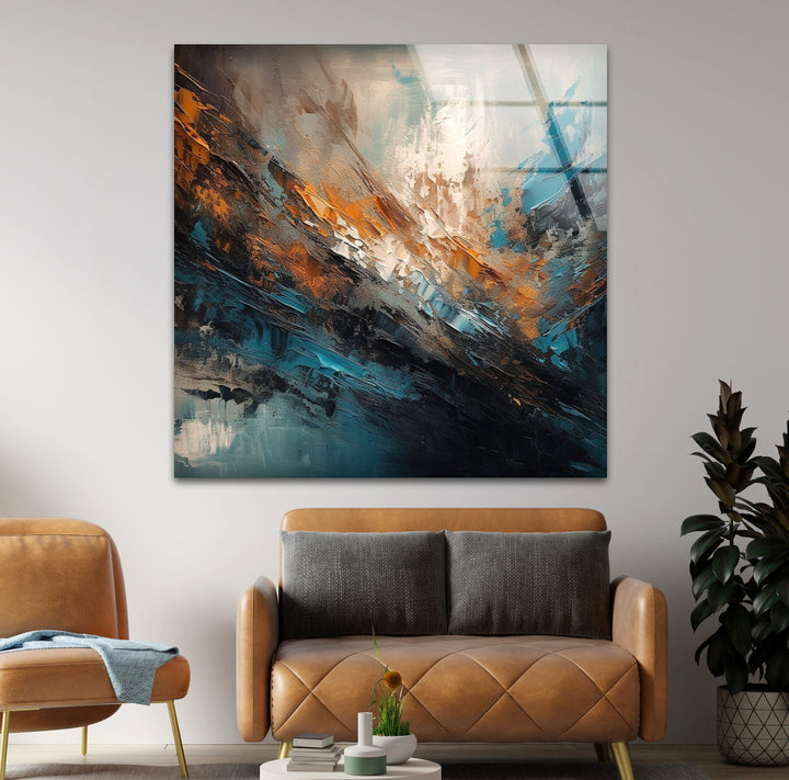 Blue & Orange Painting Glass Wall Art stained glass wall art, stained glass wall decor