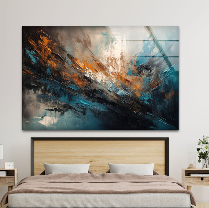 Blue & Orange Painting Glass Wall Art glass art painting, glass art for the Wall