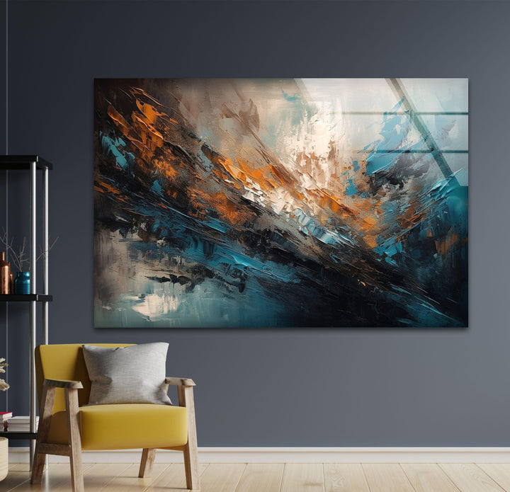 Blue & Orange Painting Glass Wall Art glass photo prints, glass picture prints