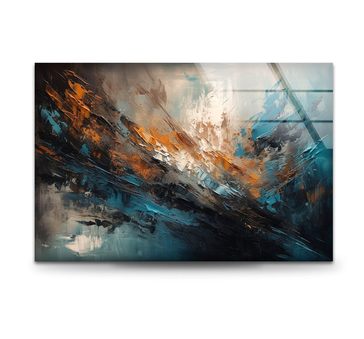 Blue & Orange Painting Glass Wall Art print picture on glass, Tempered Glass Wall Art