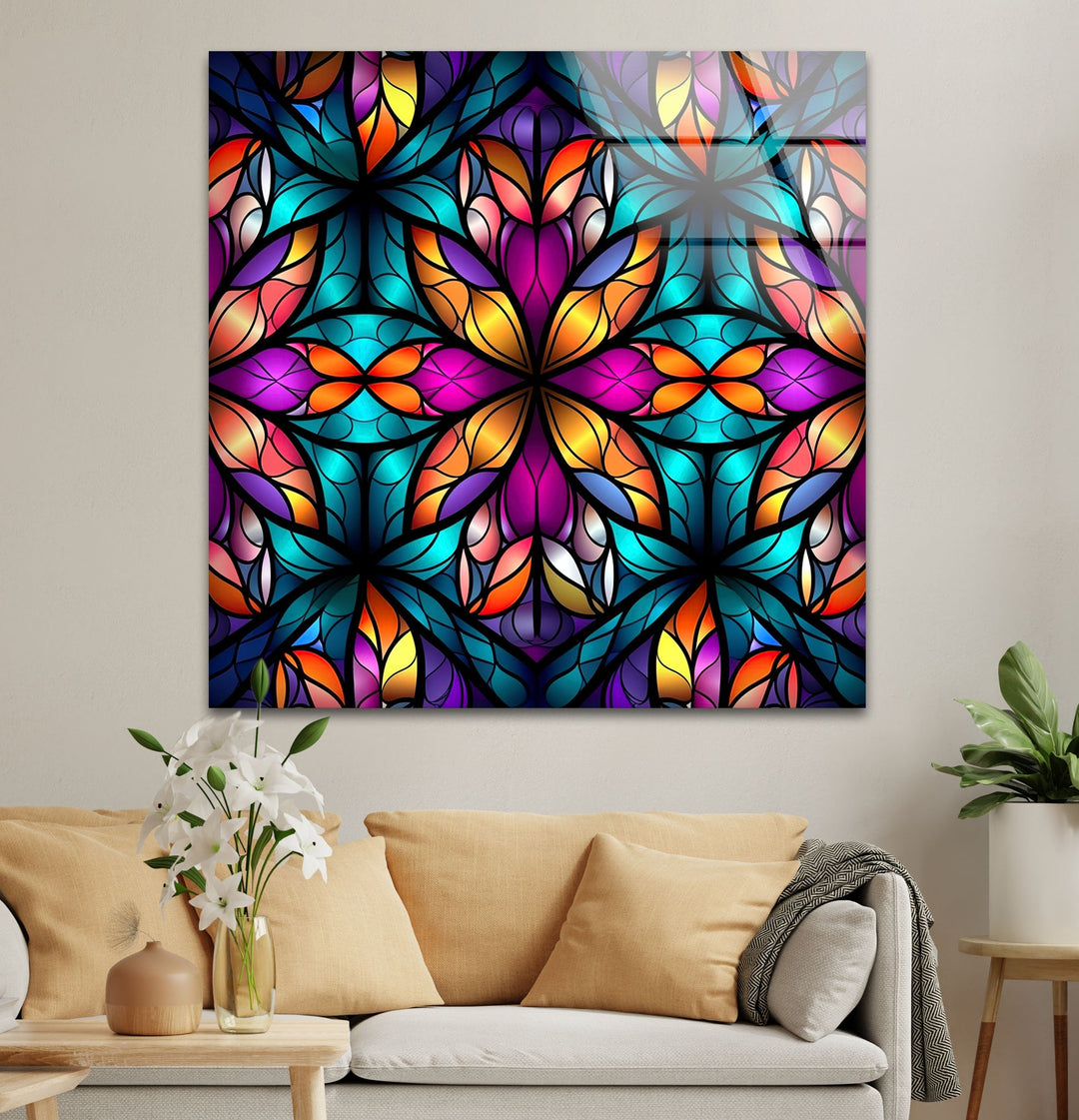 Stained Colored Flower Glass Wall Art glass art painting, glass art for the Wall