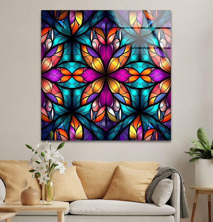 Stained Colored Flower Glass Wall Art glass art painting, glass art for the Wall