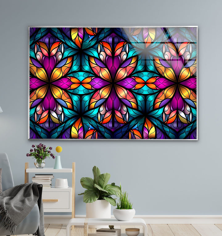 Stained Colored Flower Glass Wall Art custom glass pictures, glass art prints