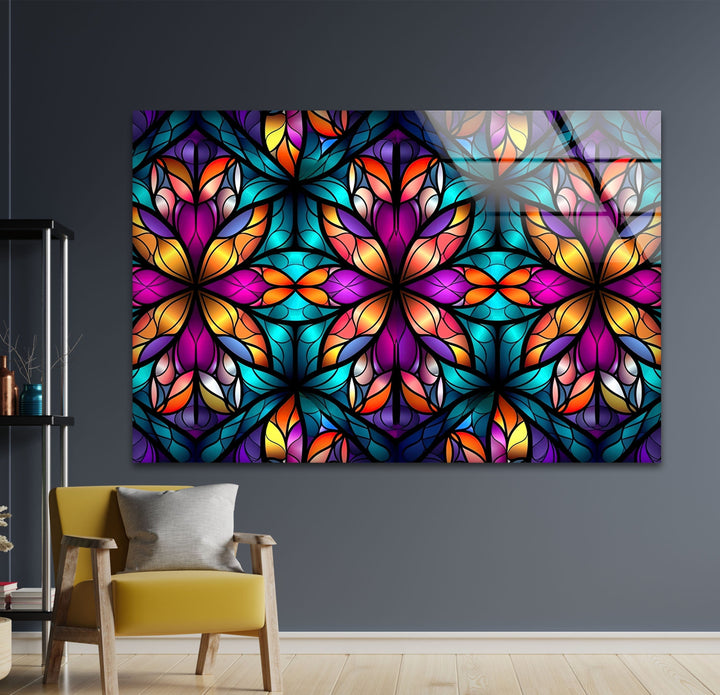 Stained Colored Flower Glass Wall Art glass photo prints, glass picture prints