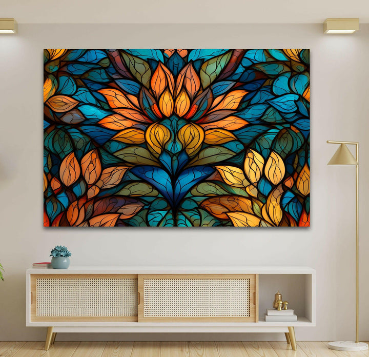 Stained Orange Flower Glass Wall Art print on glass, glass printed photos