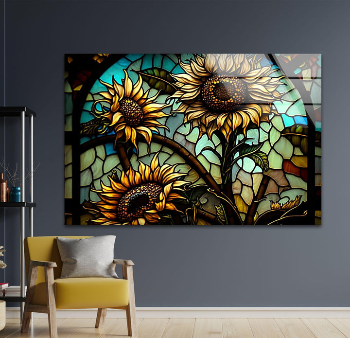 Sunflowers In A Stained Glass Window Glass Wall Art, glass pictures for Wall, glass prints wall art