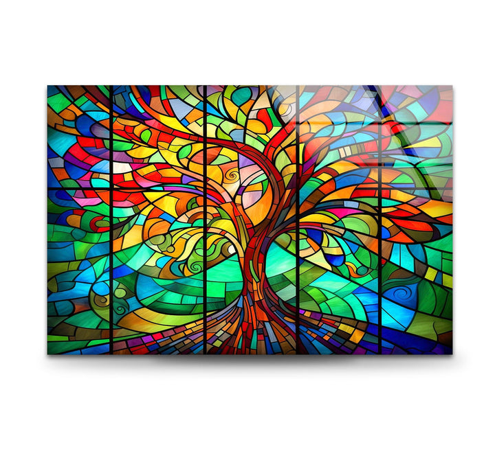 Life of Tree Multicolored Glass Wall Art custom glass photo prints, large glass prints