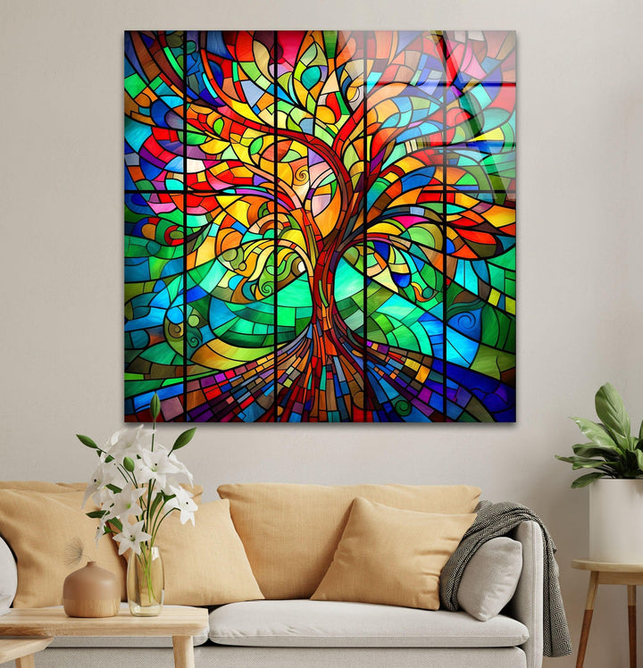 Life of Tree Multicolored Glass Wall Art print on glass, glass printed photos
