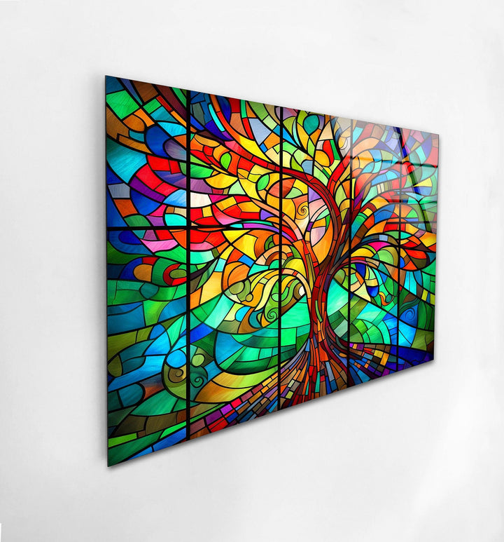 Life of Tree Multicolored Glass Wall Art picture on glass wall art, photos printed on glass