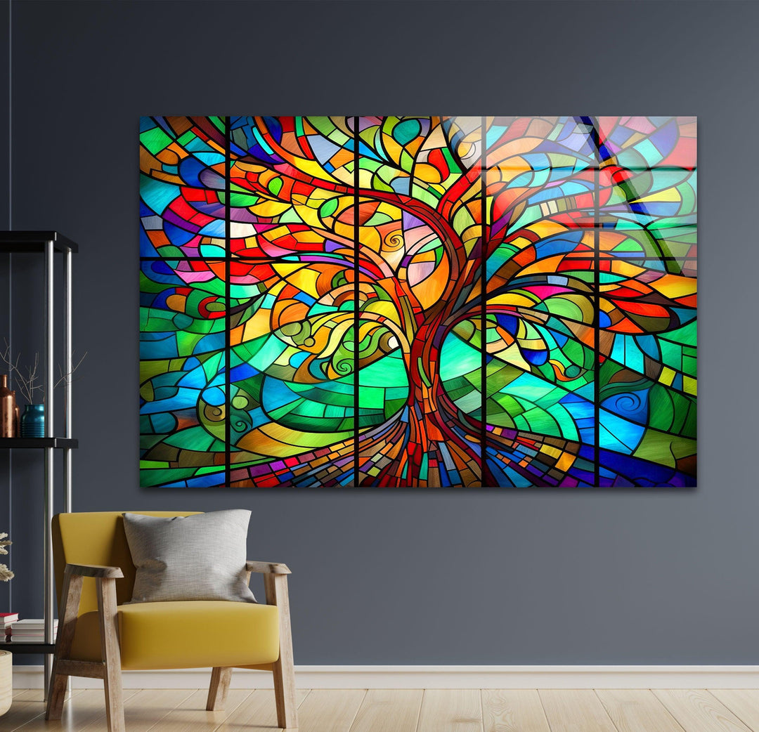 Life of Tree Multicolored Glass Wall Art stained glass wall art, stained glass wall decor