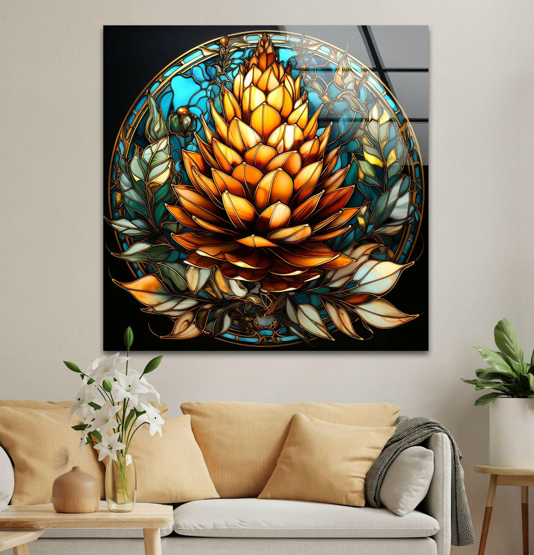Stained Pine Cone Glass Wall Art print picture on glass, Tempered Glass Wall Art