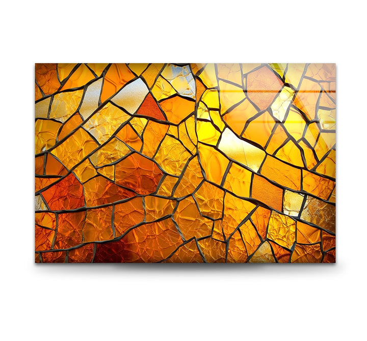 Stained Orange Cracked Glass Wall Art glass pictures for Wall, glass prints wall art