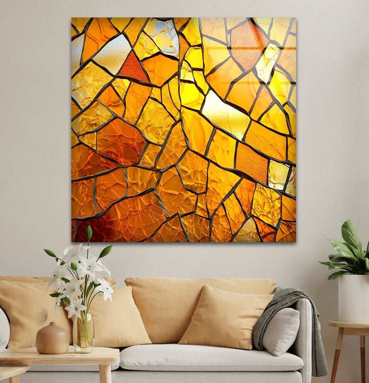 Stained Orange Cracked Glass Wall Art custom glass pictures, glass art prints