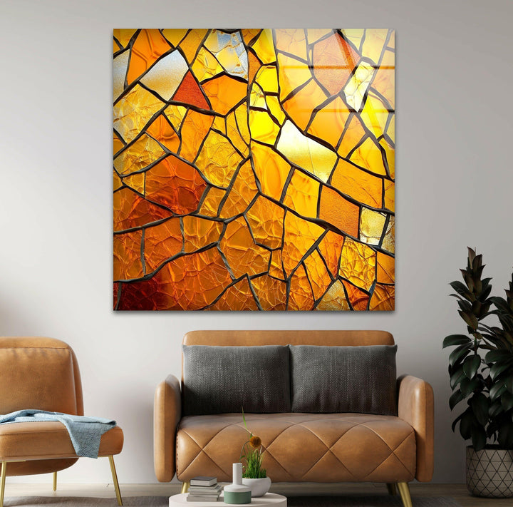 Stained Orange Cracked Glass Wall Art custom glass photo prints, large glass prints