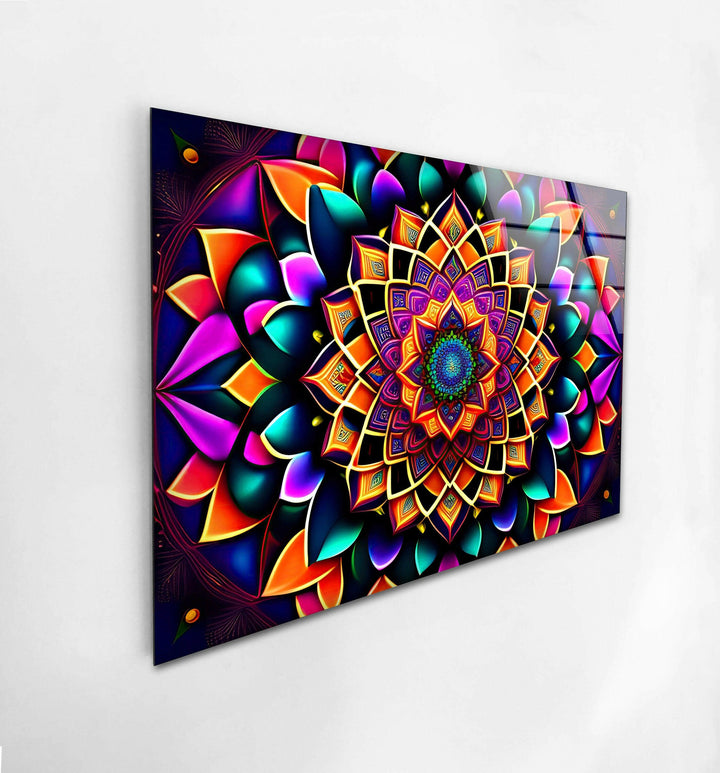 Colorful Mandala Glass Wall Art print picture on glass, Tempered Glass Wall Art