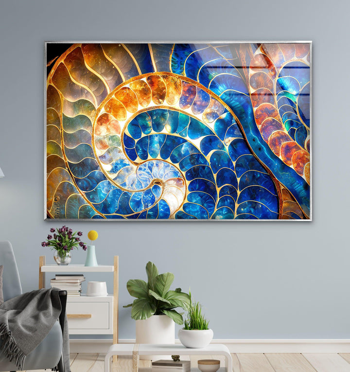 Blue & Orange Shell Glass Wall Art glass image printing, glass prints from photos
