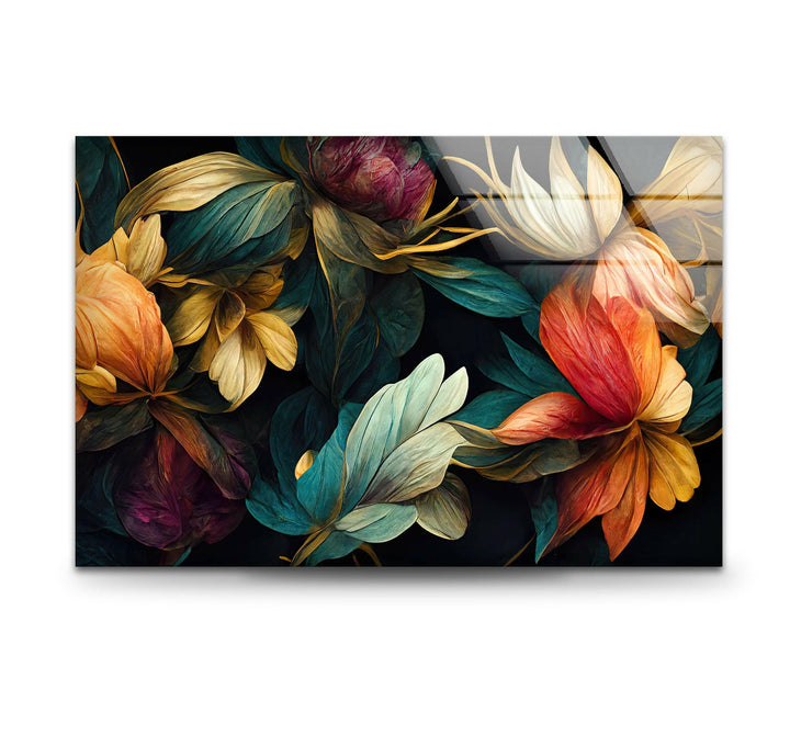 Floral Elements Botanical Glass Wall Art, Glass Printing Wall Art, Print photos on glass