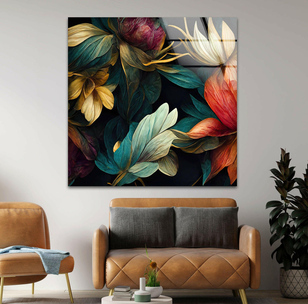 Floral Elements Botanical Glass Wall Art, glass photo prints, glass picture prints