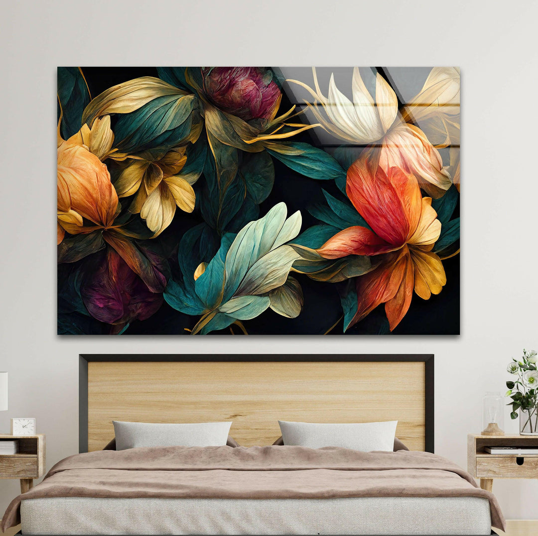 Floral Elements Botanical Glass Wall Art, glass image printing, glass prints from photos