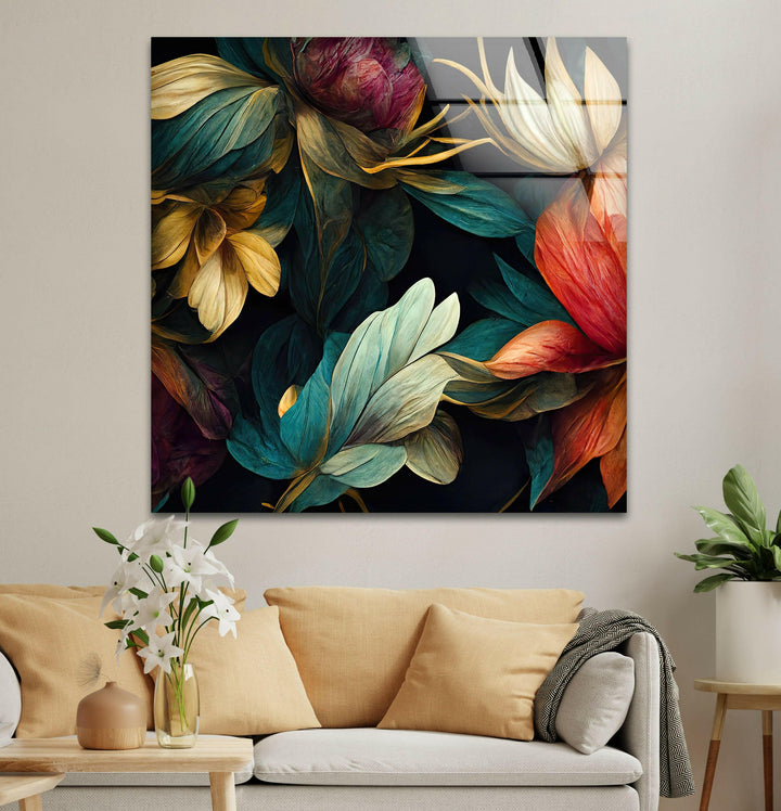 Floral Elements Botanical Glass Wall Art, large glass photo prints, glass wall photos