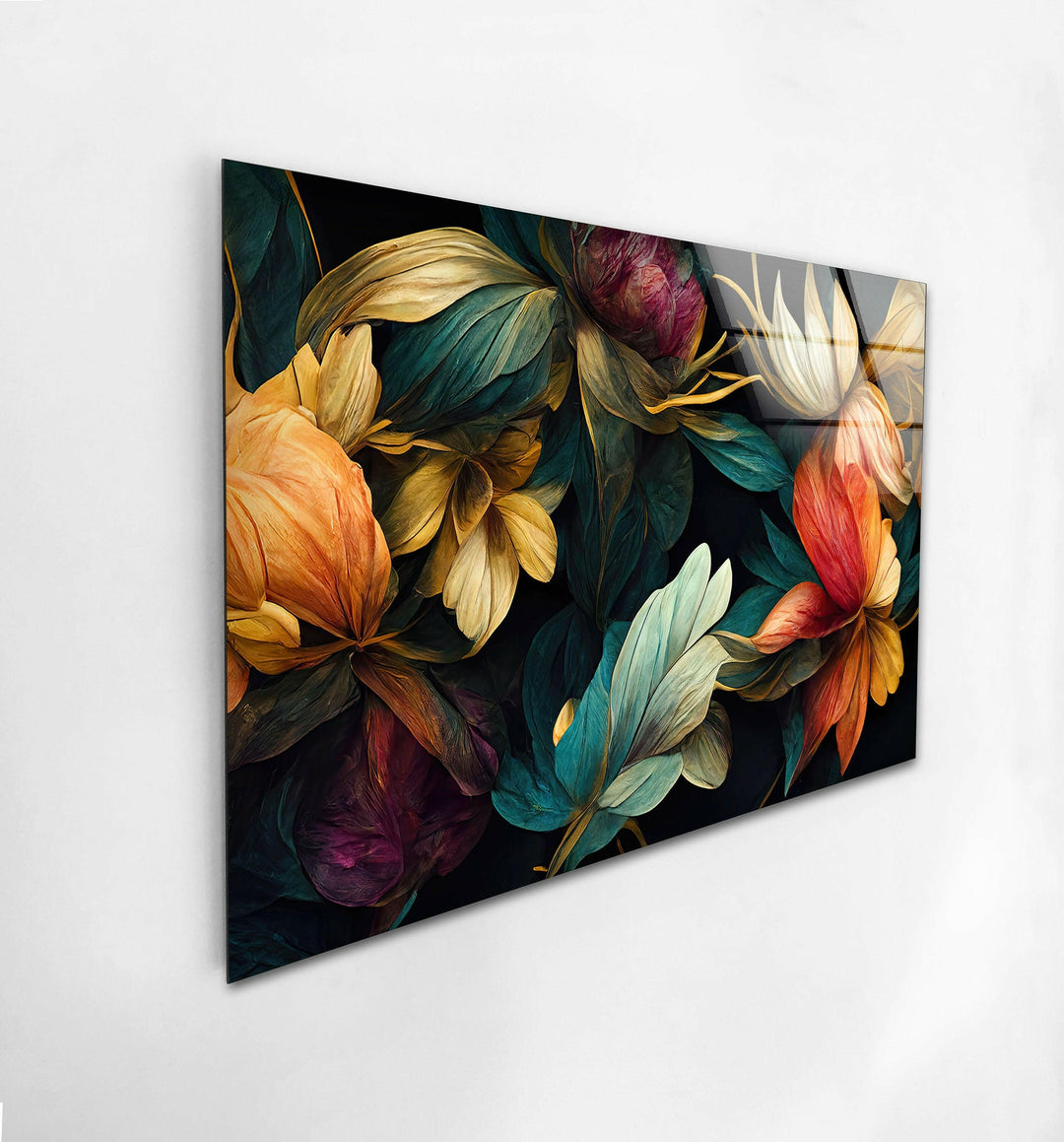 Floral Elements Botanical Glass Wall Art, glass pictures for Wall, glass prints wall art