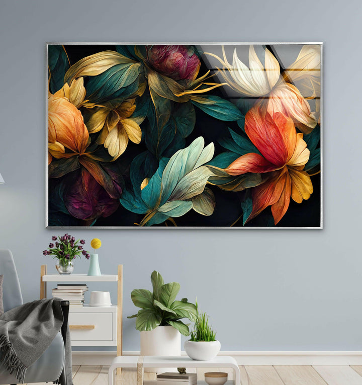 Floral Elements Botanical Glass Wall Art, custom glass pictures, glass art prints