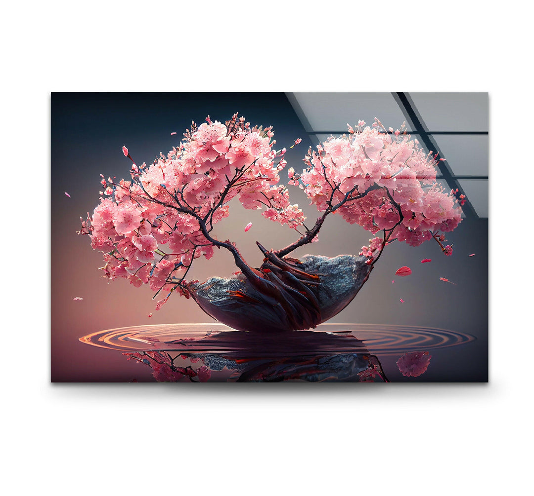 Japanese Abstract Pink Blossom Tree Glass Wall Art, Glass Printing Wall Art, Print photos on glass
