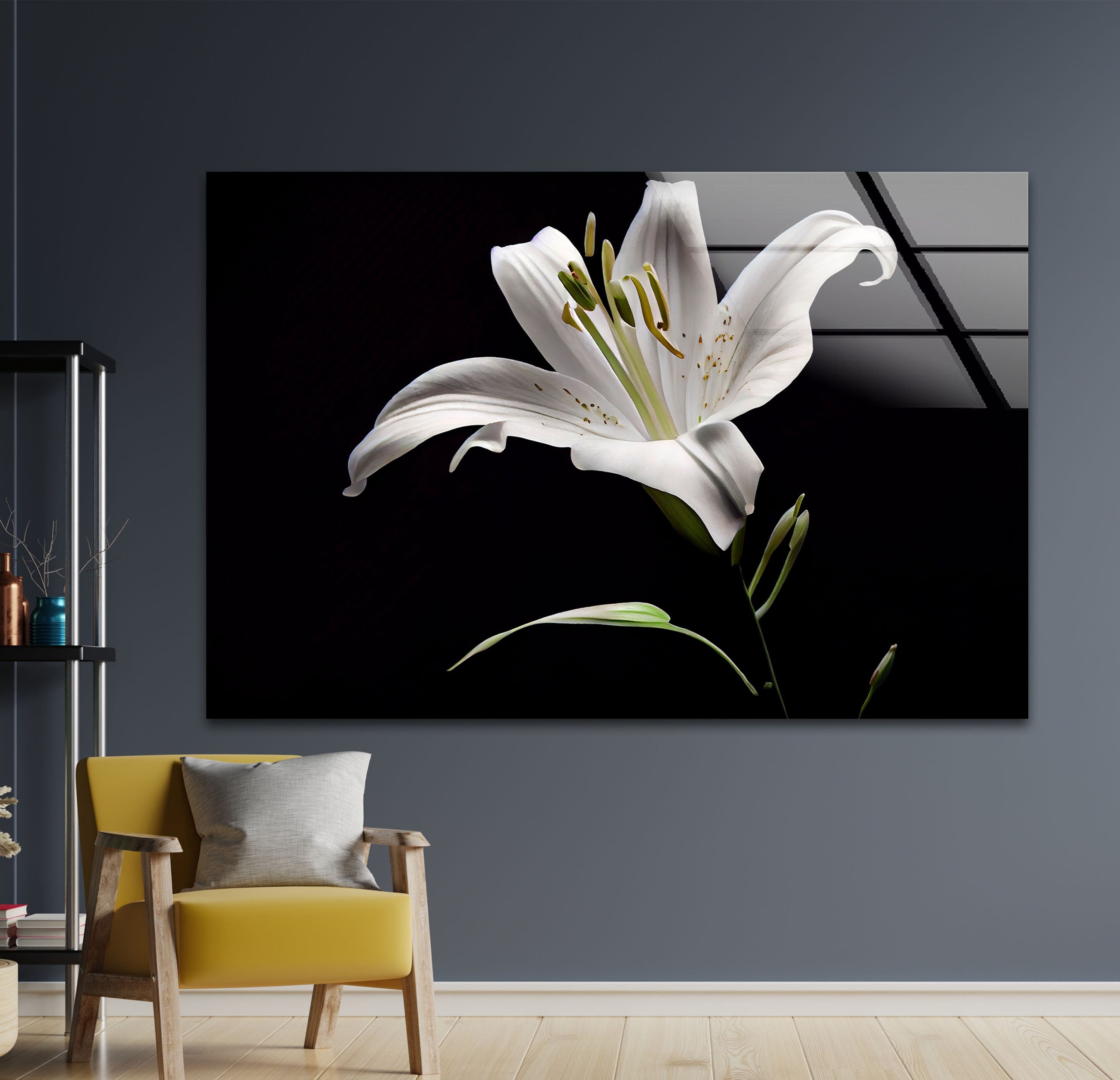 a picture of a white flower in a room
