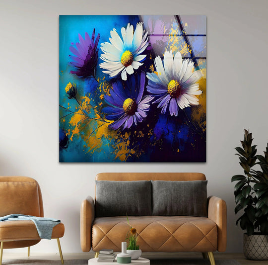Painting Of Daisies Glass Wall Art, glass wall decor, glass wall art decor