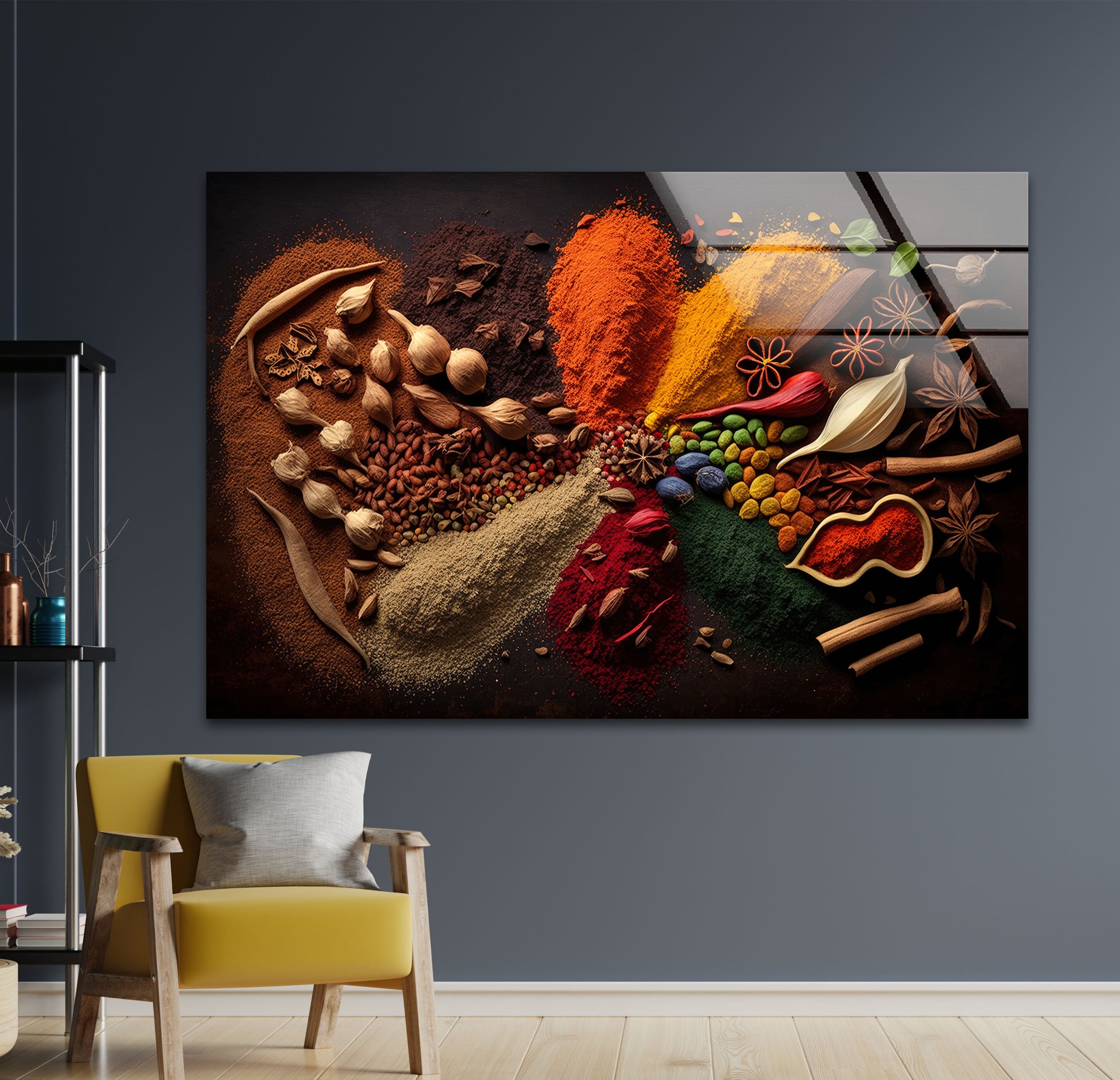 a painting of spices on a wall in a room