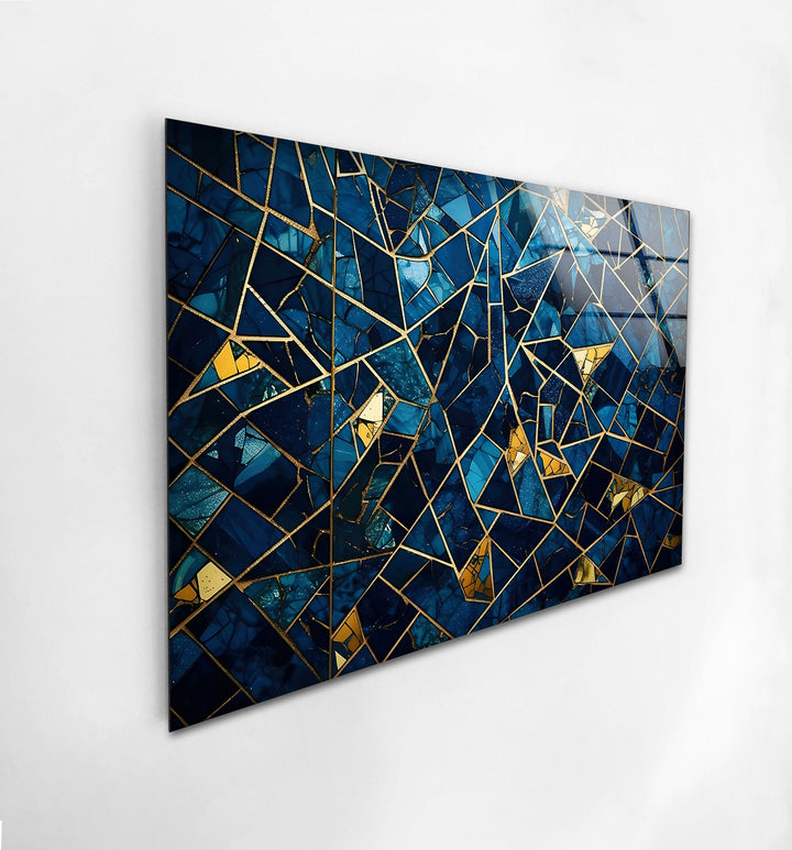 Stained Blue Geometric Glass Wall Art art glass wall art, glass wall art pictures