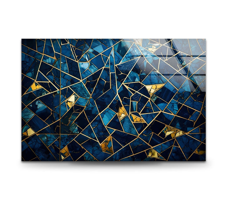 Stained Blue Geometric Glass Wall Art glass art painting, glass art for the Wall