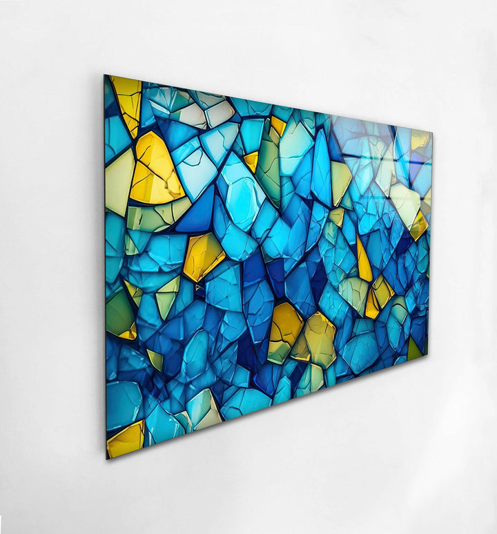 Mosaic Blue & Yellow Glass Wall Art custom glass photo prints, large glass prints