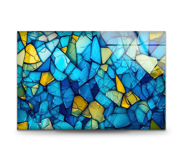 Mosaic Blue & Yellow Glass Wall Art large glass photo prints, glass wall photos