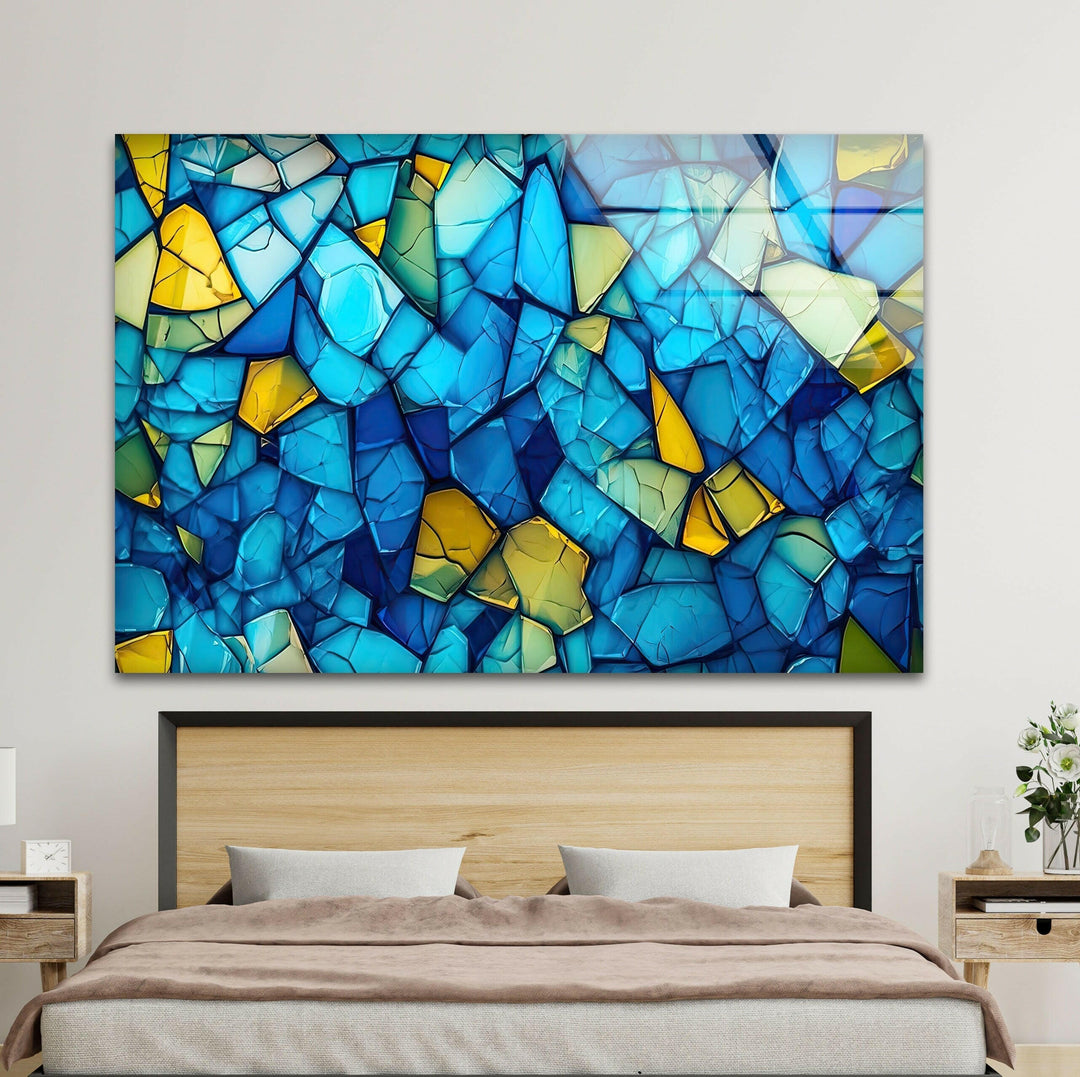 Mosaic Blue & Yellow Glass Wall Art stained glass wall art, stained glass wall decor