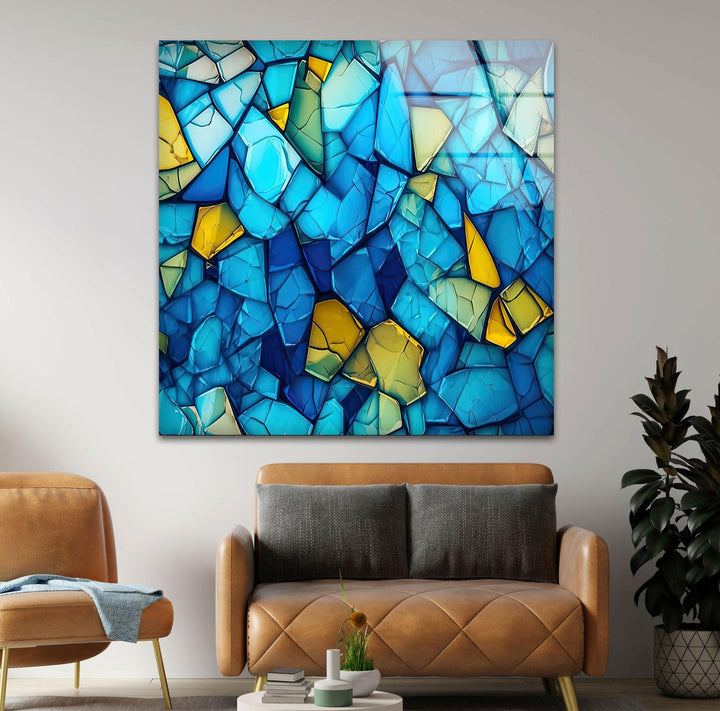 Mosaic Blue & Yellow Glass Wall Art glass art painting, glass art for the Wall