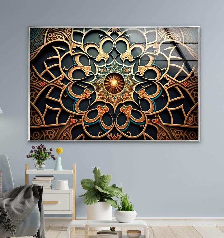 Islamic Mandala Glass Wall Art custom glass photo prints, large glass prints