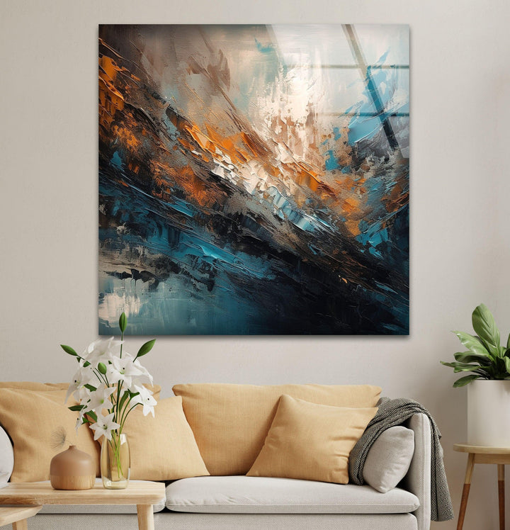 Blue & Orange Painting Glass Wall Art glass wall decor, glass wall art decor