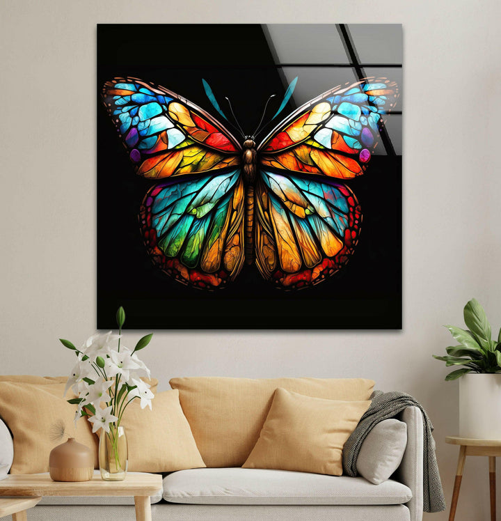 Colored Butterfly Glass Wall Art glass pictures for Wall, glass prints wall art