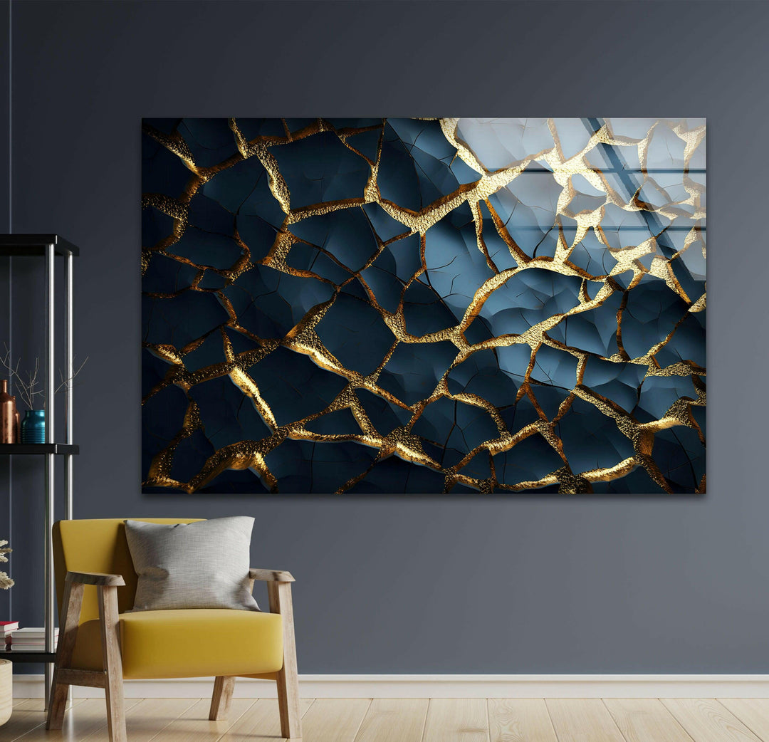 Cracked Gold Marble Glass Wall Art glass image printing, glass prints from photos