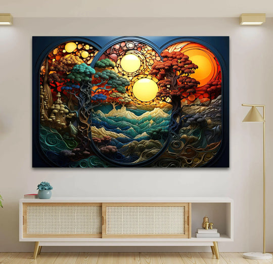 Stained glass wall art nature sunset motif with vibrant colors nature art and sunset design creating beautiful durable glass prints