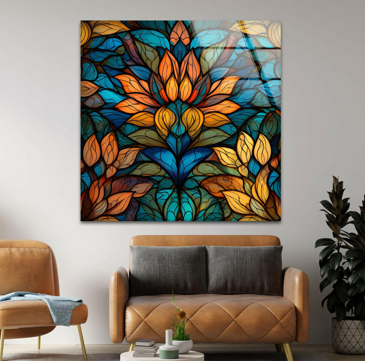 Stained Orange Flower Glass Wall Art glass art painting, glass art for the Wall