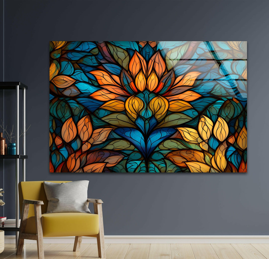 Stained Orange Flower Glass Wall Art glass wall decor, glass wall art decor