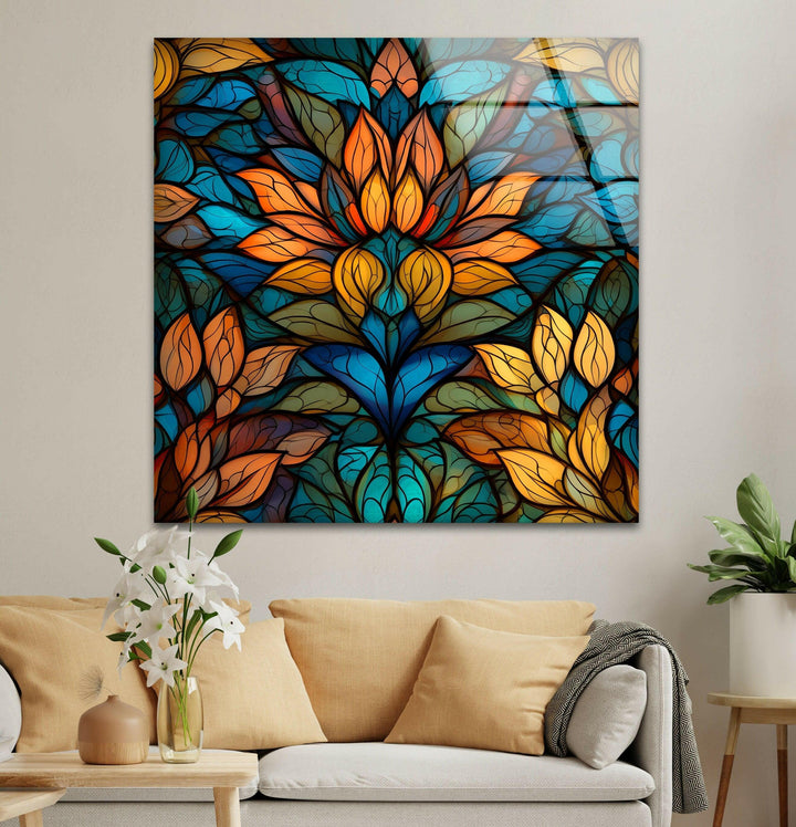 Stained Orange Flower Glass Wall Art Glass Printing Wall Art, Print photos on glass